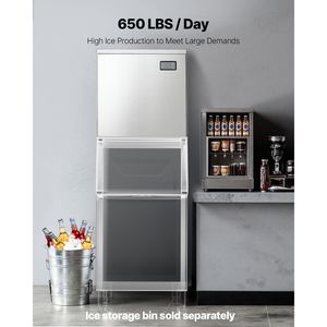 Macchina per il Ghiaccio Commerciale in Acciaio Inox, Produzione 650 Libbre/Giorno, Autopulente, Regolabile, Programmabile, per Distributori di Bevande - Product Image 1