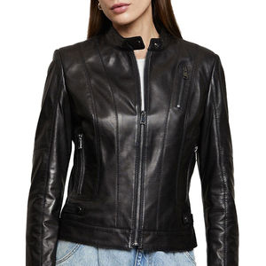 Chaqueta de Cuero de Alta Calidad para Mujer, Chaqueta de Talla Grande para Mujer, Chaqueta de Cuero Clásica Vintage Personalizada con Cremallera OEM para Mujer de Canleo - Product Image 5