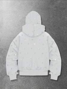 Sudadera con capucha extragrande para hombre con cremallera frontal y pedrería, forro polar térmico grueso, estilo urbano de invierno, con capucha tipo máscara, cordón ajustable y bolsillo canguro, personalizable - Product Image 2