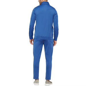 Men Blue Tracksuit Set Full <b>Zip</b> <b>Hooded</b> Collar Long Sleeve Printed Solid Color Casual Wear Autumn Regular Fit 100 Cotton - Product Image 5