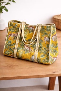 Large Quilted <b>Tote</b> Bag Handblock Print Cotton Zipper Travel Bag Shopping Shoulder Bag for Women Daily Use Handbag - Product Image 2