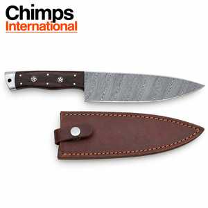Cuchillo Santoku Profesional Hecho a Mano de Acero de Damasco con Espiga Completa, Mango de Madera Pakka, Funda de Cuero, Ecológico - Product Image 3