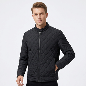 Men's Black <b>Quilted</b> Jacket Stand Collar Zipper Windproof Polyester Wadding Autumn Regular Fit - Product Image 4