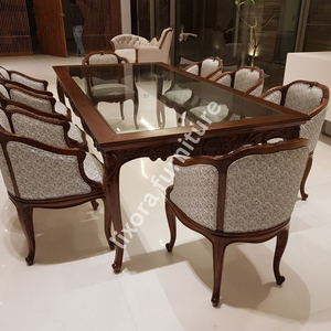 Juego de comedor de lujo de madera maciza artesanal para 8 personas con sillas ornamentadas talladas y acabado de madera maciza premium. - Product Image 5