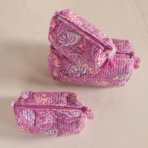 Assorted Floral Quilted Cosmetic Bag With Zipper Closure And Tassels <b>Medium</b> Size Portable Makeup <b>Case</b> - Product Image 2