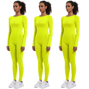ชุดโยคะ 2 ชิ้นสำหรับผู้หญิง แขนยาว เอวสูง สีพื้น คอเสื้อแบบคอกลม - Product Image 4
