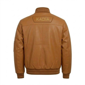 Vestes en cuir de vachette de bonne qualité, vestes bomber décontractées pour hommes, col montant en cuir véritable - Product Image 2