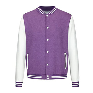 Unisex Black <b>Purple</b> Varsity Jacket 100% Wool Genuine Leather Stand Collar Regular Fit Waterproof Windproof Eco-Friendly Winter - Product Image 1