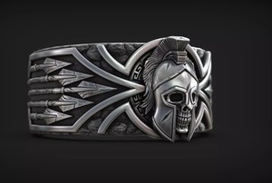 Premium Designer 925 <b>Silver</b> Spartan Skull <b>Ring</b> Warrior Helmet Wide Band <b>Men</b> Women Fashion Jewelry - Product Image 2