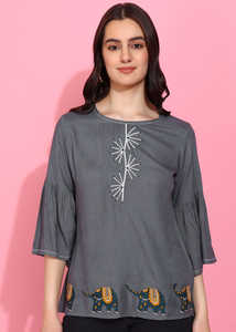 ชุดคุर्ตาผ้าฝ้ายสลับลายปะติดสำหรับผู้หญิง พร้อมแขนระบายผ้าเรยอน ทรงปกติ สวมใส่สบายๆ ในฤดูร้อน สไตล์ชาติพันธุ์ ป้องกันแสงแดด แห้งเร็ว - Product Image 2