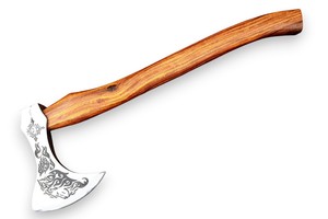 Hacha Vikinga de Acero al Carbono Forjada a Mano, Mango de Madera de Palisandro Personalizado OEM, Hacha con Cuchilla Afilada y Funda de Cuero, Hacha para Camping y Bushcraft - Product Image 1