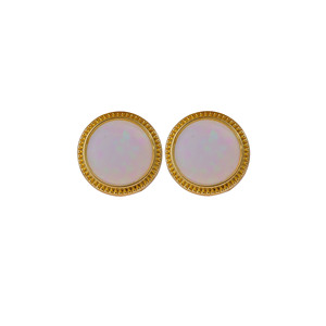 Boucles d'oreilles clous solitaires en opale éthiopienne ronde - Bijou artisanal tendance en opale de feu Welo - Cadeau original - Product Image 5
