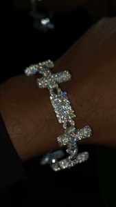 14K White Gold Cross Link <b>Bracelet</b> Lab Diamond Pave Iced Out <b>Infinity</b> Religious Charm Hip Hop Wristband - Product Image 4