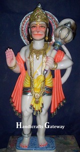 Statue de Lord Hanuman en marbre blanc de qualité supérieure, position debout, mains sur le Gadda, finition soignée, pour la décoration de la maison et des temples. - Product Image 3