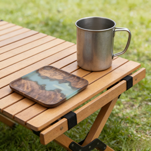 New Trendy Custom Handmade Sustainable square Non-slip <b>Epoxy</b> Walnut Wood Serving Tray for <b>Coffee</b> Snacks Home Kitchen Restaurant - Product Image 5