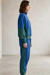 Conjunto Deportivo 2 en 1 para Mujer, Color Azul Verde, Bloques de Color, Sudadera con Media Cremallera, Pantalones Largos Deportivos - Product Image 3