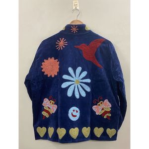Hand Embroidered 100% Cotton Velvet Jacket Women Mandarin Collar Full Sleeve Floral <b>Pattern</b> Spring Bohemian Style Coat - Product Image 2