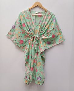Vestido Kaftán Oversize de Algodón con Encaje Floral Estilo Vintage Indio para Mamás, Estilo Modesto, para la Playa, Ropa de Dormir, Bikini, Verano, Floral - Product Image 1