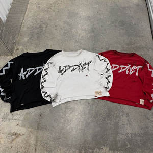 T-shirts blancs amples et courts 100 % coton pour hommes, vente en gros, avec logo personnalisé imprimé, effet vieilli, manches longues – Fabricant - Product Image 4