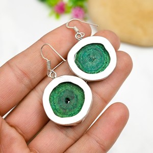 Pendientes Colgantes de Plata de Ley 925 Hechos a Mano con Cuarzo Druzy Verde Solar, Joyería de Piedras Preciosas, Regalo - Product Image 2