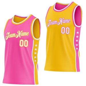 Camiseta de Baloncesto Reversible Personalizada, Rosa y Amarilla, con Nombre del Equipo Sublimado, 00, Unisex, Adulto, Sin Mangas, Cuello Redondo, Transpirable - Product Image 1