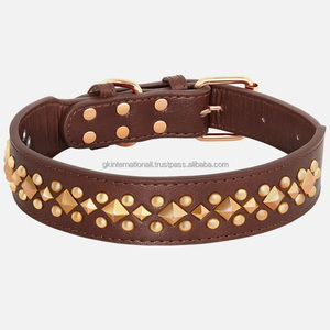 Collar de perro de cuero con tachuelas con remaches de alta resistencia para Pitbull Boxer en negro marrón y bronceado collar de perro de cuero genuino para mascotas - Product Image 6