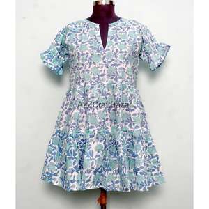 Elegant Handmade 100% Cotton Knee-Length Women's Summer Holiday Resort <b>Dress</b> Long Sleeve V-neck Floral Print Straight Button - Product Image 1