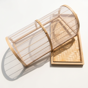 Juego de cubiertas y bandejas de bambú natural tejido para alimentos, para almacenamiento en cocina, decoración de restaurantes, antiinsectos, para pedidos al por mayor - Product Image 1