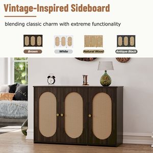 Credenza retrò a 3 ante con ampio spazio contenitivo, ante in rattan sintetico, maniglie in metallo, mobile d'accento per soggiorno - Product Image 5