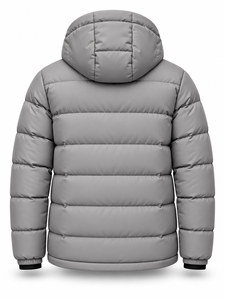 Veste matelassée à capuche grise pour homme, imperméable, séchage rapide, coupe-vent, décontractée, fermeture éclair, rembourrage en polyester, longueur normale, couleur unie - Product Image 2