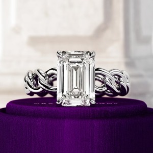 Bague de fiançailles et de mariage solitaire en diamant de laboratoire taille émeraude VVS2, chaîne cubaine, pour femme, en or massif 14k/18k - Product Image 2
