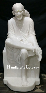 รูปปั้นเทพไสไนท์หินอ่อนสีขาวอินเดียสวยงาม ท่านั่ง ทนทานและผิวมันเงา เหมาะสำหรับตกแต่งบ้านและสำนักงาน - Product Image 4