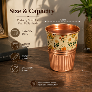 Vaso de Agua de Cobre Puro Hecho a Mano, Vaso de Cobre con Diseño Impreso, Taza Ayurvédica para Beber, Vajilla Floral para Cocina, Venta al por Mayor, 300 ml - Product Image 5