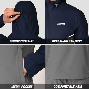 Men Women Hooded <b>Running</b> Windbreakers Lightweight Sports <b>Jackets</b> Spring Solid Fluorescent Long Sleeved Casual Zippered Quick Dry - Product Image 2