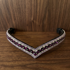 Bandeau de tête pour cheval en cuir véritable en forme de V avec cristaux rouges et blancs transparents, Mega Bling, pour chevaux - Product Image 4