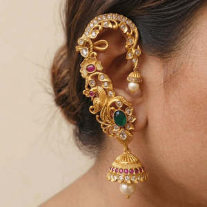 Gold Plated Butterfly Cuff Earrings with Pearl-Trendy Stainless Steel Brass & Copper Drop Studs - Product Image 1