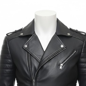 Solid Color Casual Men's <b>Winter</b> <b>Leather</b> <b>Jacket</b> with Front Logo Breathable & Eco-Friendly Streetwear - Product Image 2