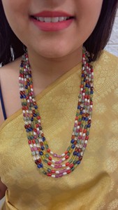 Collier de perles en pierre naturelle Navratan, forme ovale, multicolores, bijoux pour la fabrication de colliers - Product Image 3