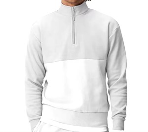 Men's <b>White</b> Golf <b>Quarter</b>-<b>Zip</b> Pullover Sweatshirt Full Sleeve Solid Color Casual Knitted Polyester Breathable Top - Product Image 1