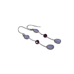 Boucles d'oreilles pendantes pour femme en argent sterling 925 plaqué or, perles baroques et pierres précieuses grenat, design classique, idéales pour les fêtes, cadeau - Product Image 1