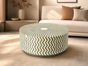 Round Bone Inlay <b>Coffee</b> <b>Table</b> Chevron Pattern Modern Traditional Design Storage Living Room Furniture - Product Image 3
