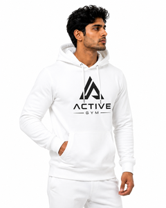 Sweat à capuche imperméable pour homme, blanc, hiver, logo personnalisé, manches longues, polaire, vêtements de sport décontractés, 100% ODM 340g - Product Image 1