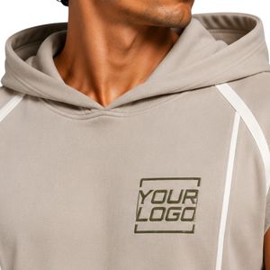 Mens Stone Grey <b>White</b> Sleeveless Hooded Tracksuit <b>Set</b> Custom Logo <b>Gym</b> Fitness Training Sports Hoodie And Shorts Activewear - Product Image 5