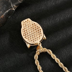 Colliers et pendentifs classiques pour hommes, style hip-hop, plaqués or 14 carats, tête de léopard, zircone cubique, cuivre - Product Image 2
