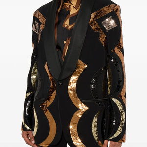 Customized Men Black Embroidered Fraternity Blazer Crystal <b>Sequin</b> Flower Handmade Polyester Party Formal Suit <b>Jacket</b> Wholesale - Product Image 5