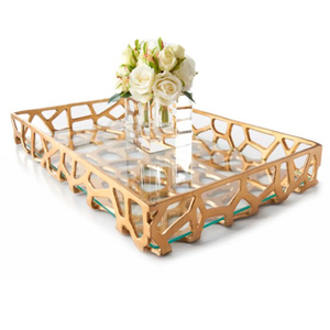 Coral Design Geometric Aluminum Serving Dish & Platters Shiny <b>Gold</b> Plated <b>Coffee</b> <b>Tray</b> for Hotels Restaurant Usage - Product Image 1