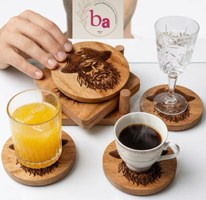 Juego de posavasos cuadrados de madera con diseño pirata, estilo rústico, hechos a mano, antideslizantes, 10 cm de diámetro - Product Image 4
