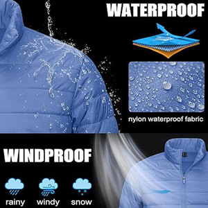 Veste matelassée isolante pliable pour homme, légère, coupe-vent, hydrofuge, avec fermeture éclair intégrale, col montant et poches latérales - Product Image 4