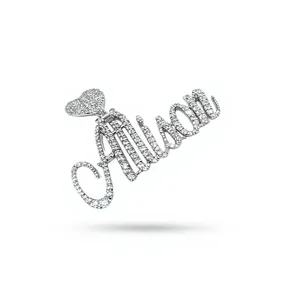Trendy Iced 925 Solid Silver Lab Grown Diamond Personalized Cursive <b>Name</b> <b>Necklace</b> Heart Clasp Pendant <b>Custom</b> Gift for Girlfriend - Product Image 1