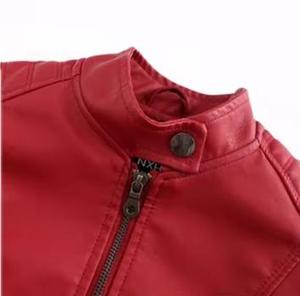 Blouson de moto unisexe en cuir PU rouge respirant avec logo frontal, col montant, fermeture éclair, coupe ajustée, longueur standard, style hiver - Product Image 6